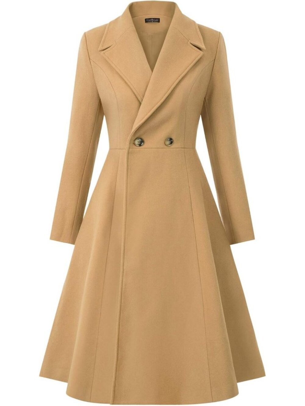 Chic Women's Double Breasted Pea Coat | A-Line Long Winter Trench with Pockets